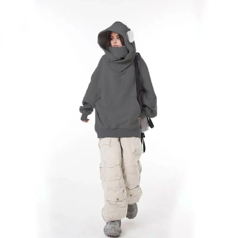 NEBUKON Urban Hip Hop Hoodie: Unisex Double Neckline Loose Fit Comfort Sweatshirt