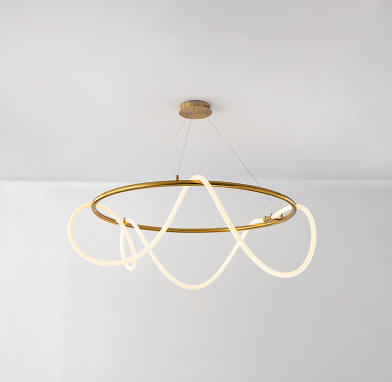 Modern Golden Led Chandelier Shiny Line