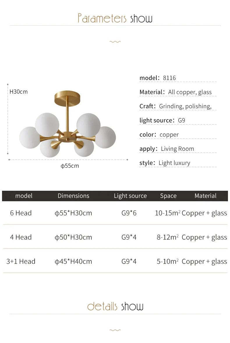 Modern Copper Glass Ball Ceiling Pendant Flush Mount Lamp