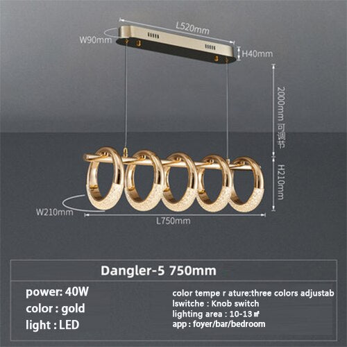 Postmodern Nordic Luxury Golden Ring Iron Chandelier