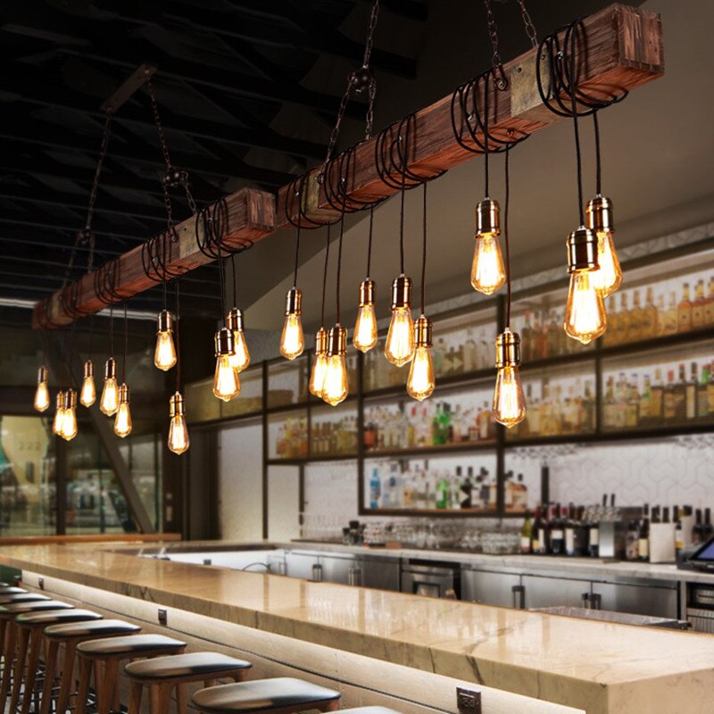 Antique Industrial Retro Wood LED Ceiling Chandelier