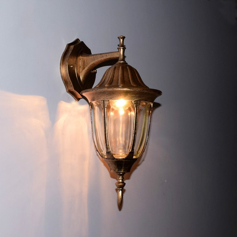 European vintage bronze aluminum courtyard waterproof outdoor wall sconce lamp