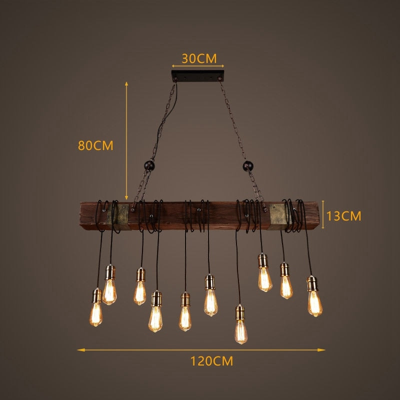 Antique Industrial Retro Wood LED Ceiling Chandelier