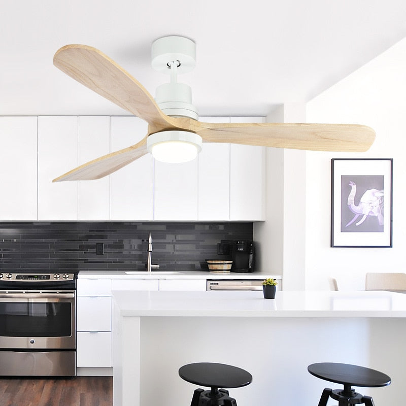 Wooden Modern LED Chandelier With Ceiling Fan