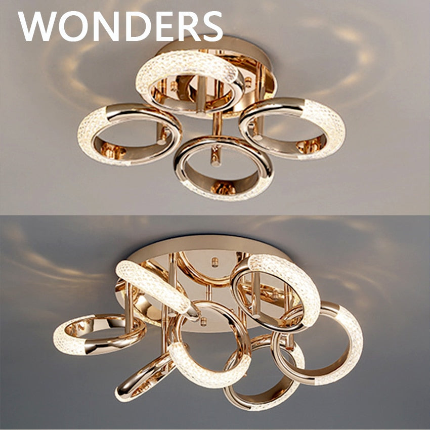 Postmodern Nordic Luxury Golden Ring Iron Chandelier