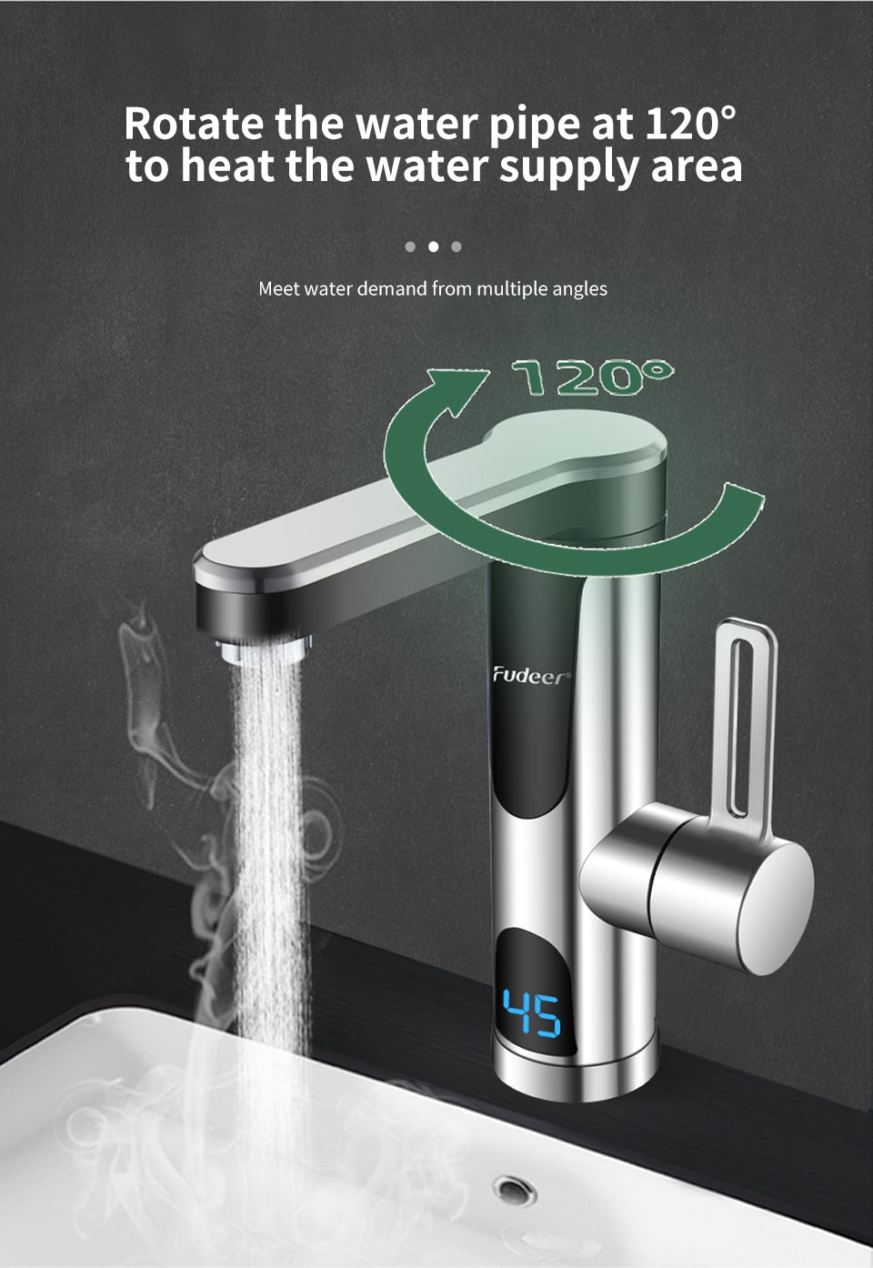 Instant Water Heater Faucet for Basin Tap 220V 3400W Tankless LCD Display