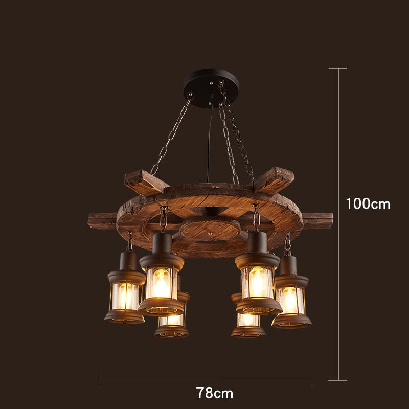 Antique Industrial Retro Wood LED Ceiling Chandelier