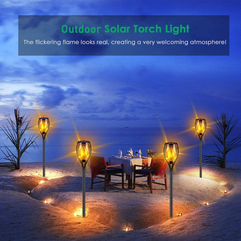 Outdoor Solar Powered Torch Lights Waterproof Garden Patio Flickering Dancing Flame Lamp