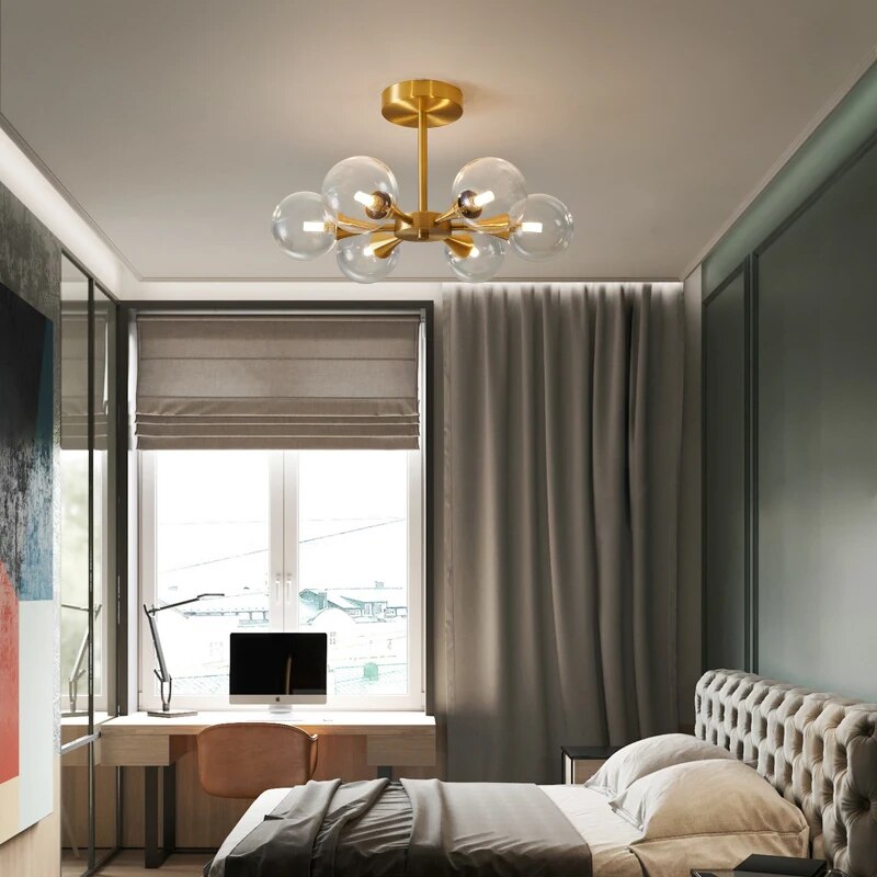 Modern Copper Glass Ball Ceiling Pendant Flush Mount Lamp