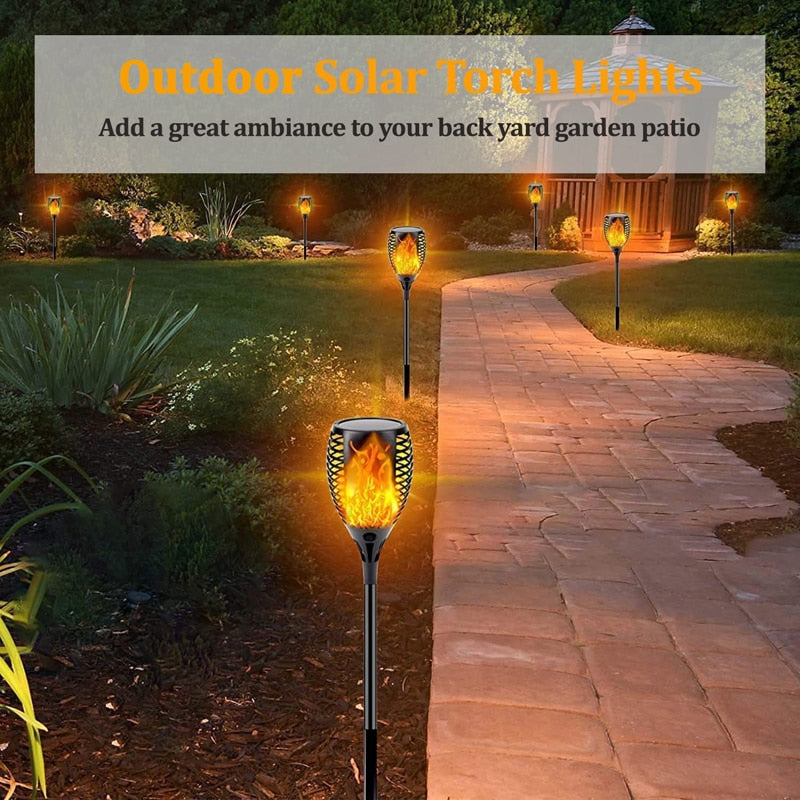 Outdoor Solar Powered Torch Lights Waterproof Garden Patio Flickering Dancing Flame Lamp