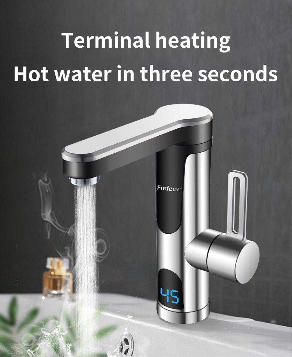 Instant Water Heater Faucet for Basin Tap 220V 3400W Tankless LCD Display