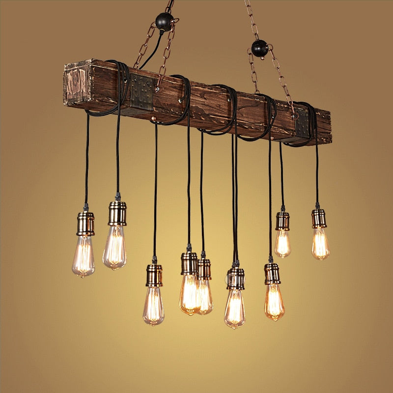Antique Industrial Retro Wood LED Ceiling Chandelier