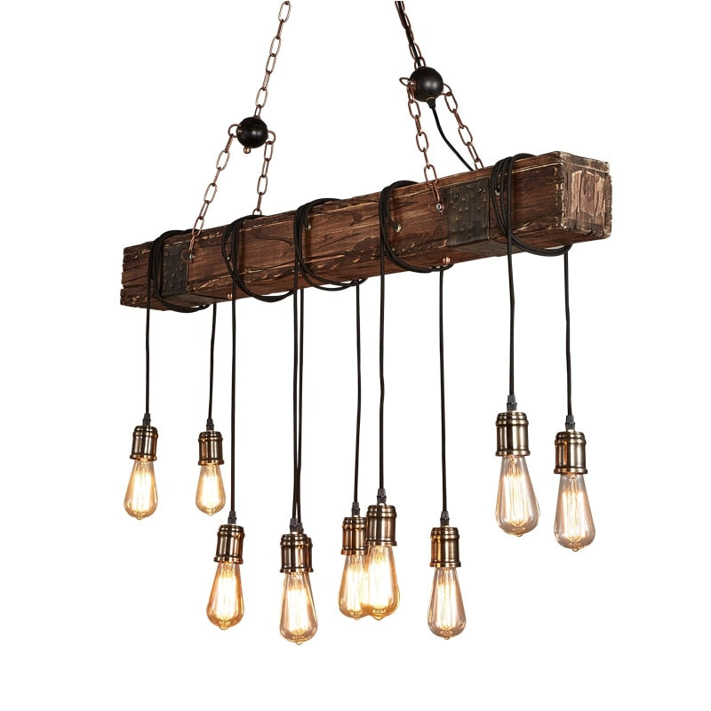 Antique Industrial Retro Wood LED Ceiling Chandelier