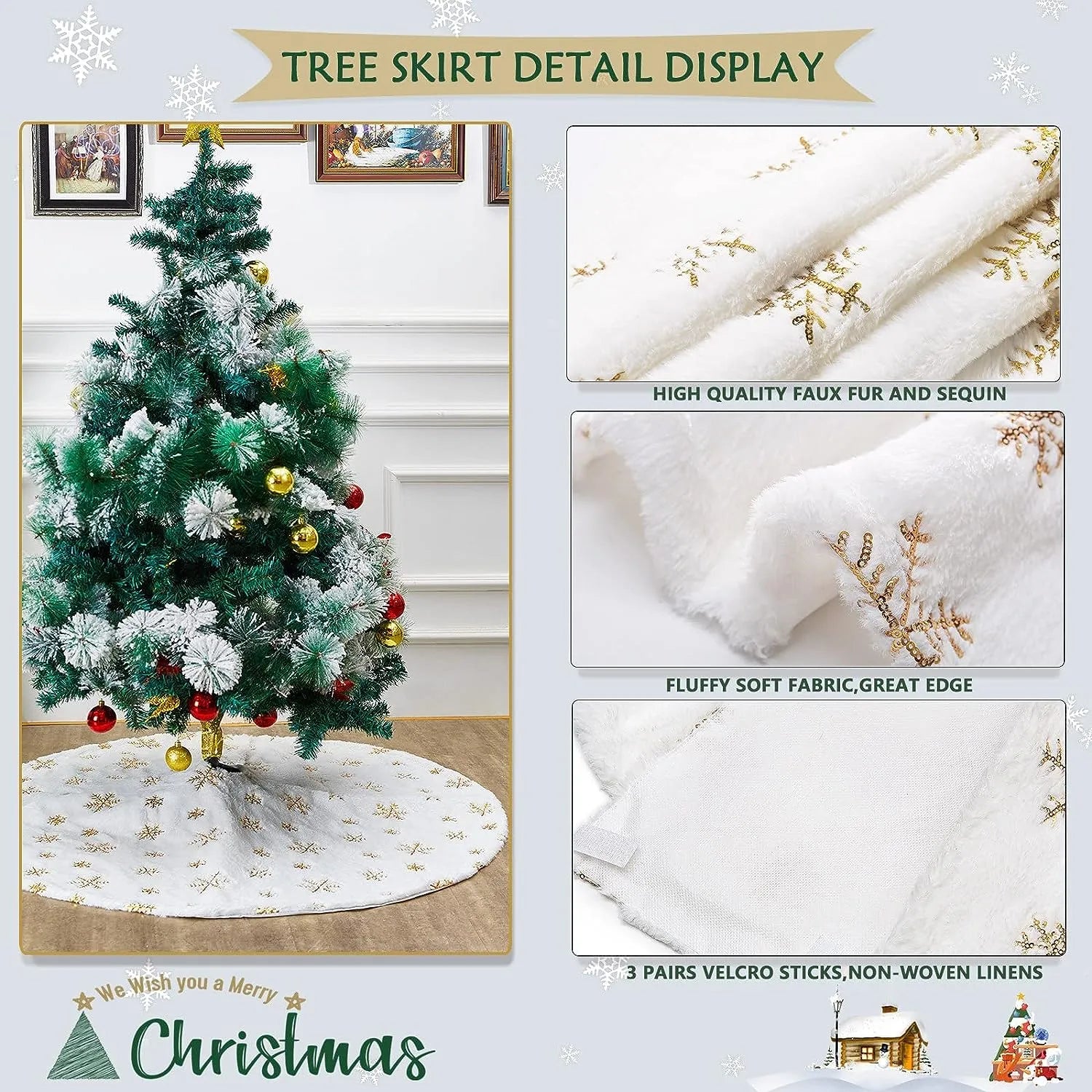 Christmas Tree Skirt White Snowflake 78/90/122 CM