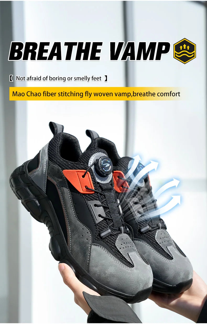 Rotating Buttons Boots Breathable Work Sneakers Men Safety Shoes Puncture-Proof Indestructible Shoes Non-slip