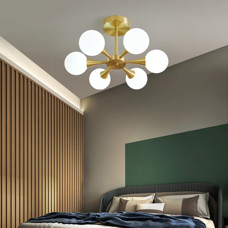 Modern Copper Glass Ball Ceiling Pendant Flush Mount Lamp
