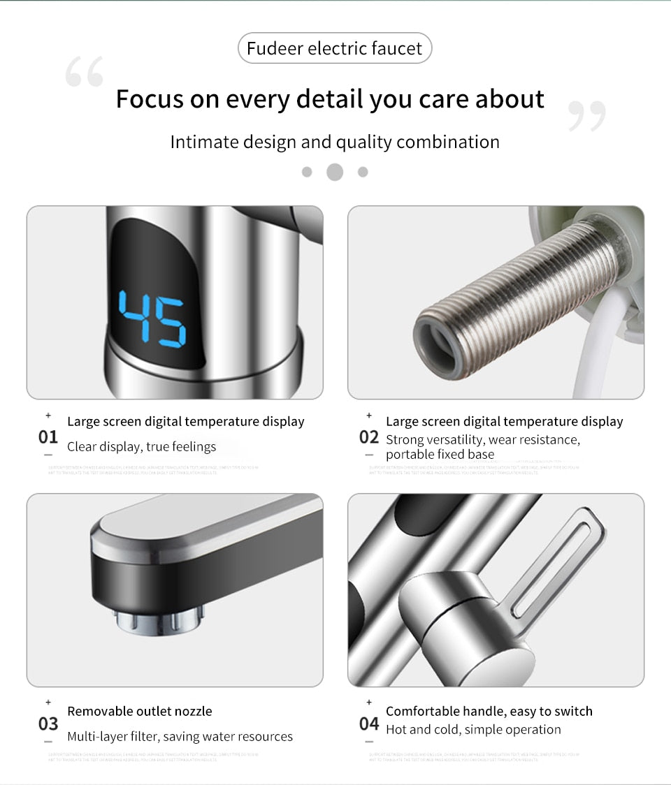 Instant Water Heater Faucet for Basin Tap 220V 3400W Tankless LCD Display