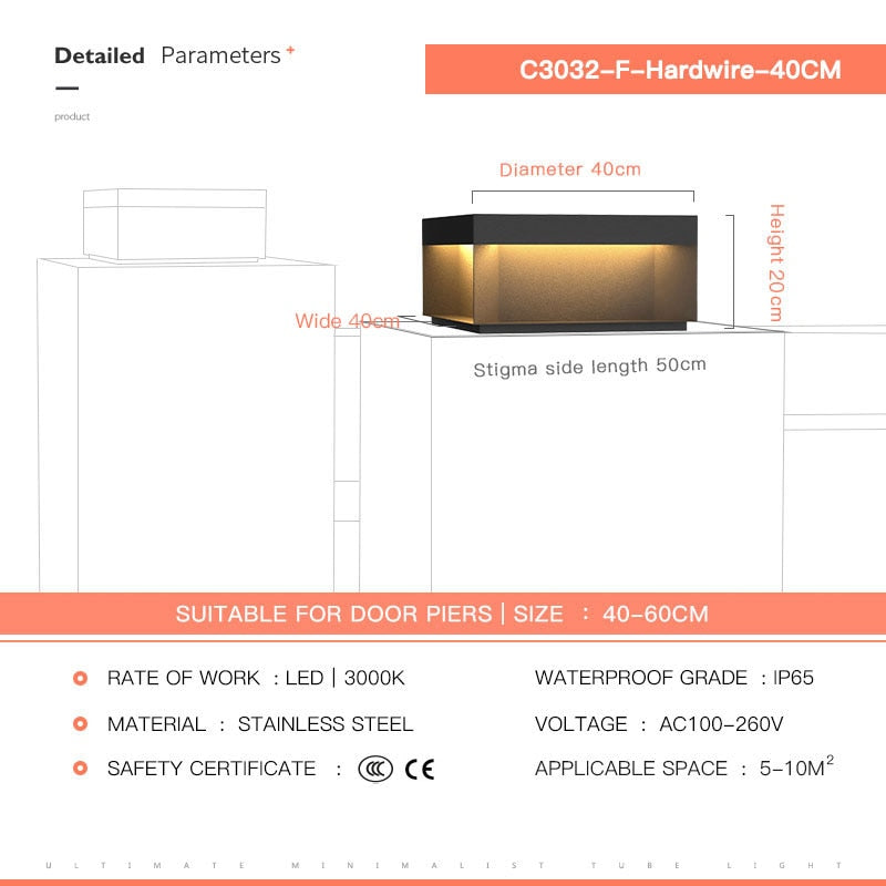 Solar LED Garden Light Outdoor Column Head Light Waterproof Street Light Fence Cap