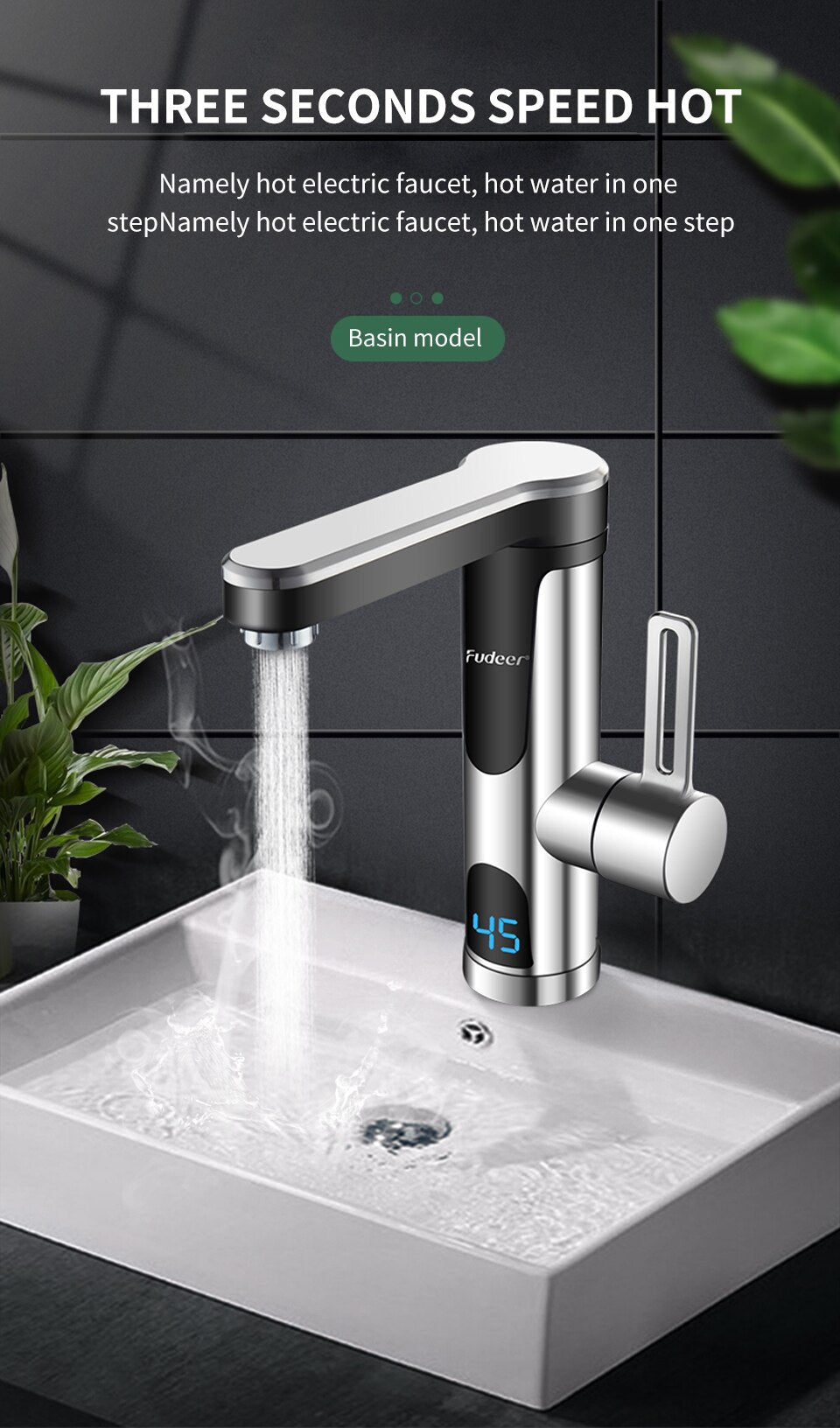 Instant Water Heater Faucet for Basin Tap 220V 3400W Tankless LCD Display