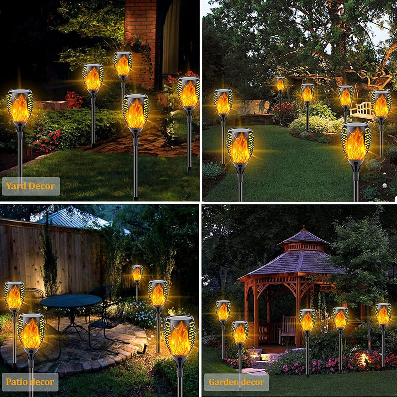 Outdoor Solar Powered Torch Lights Waterproof Garden Patio Flickering Dancing Flame Lamp