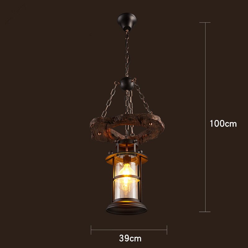 Antique Industrial Retro Wood LED Ceiling Chandelier