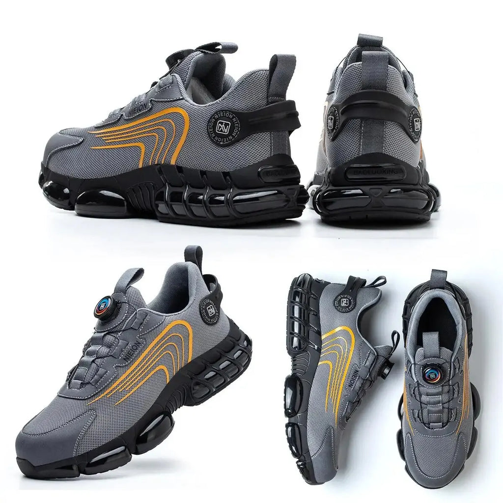 Black & Grey Rotary Buckle Work Sneakers Protective Safety Steel Toe Shoes