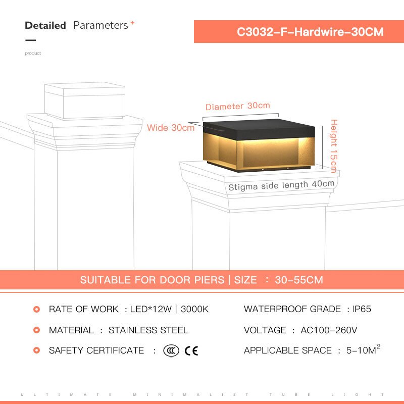 Solar LED Garden Light Outdoor Column Head Light Waterproof Street Light Fence Cap