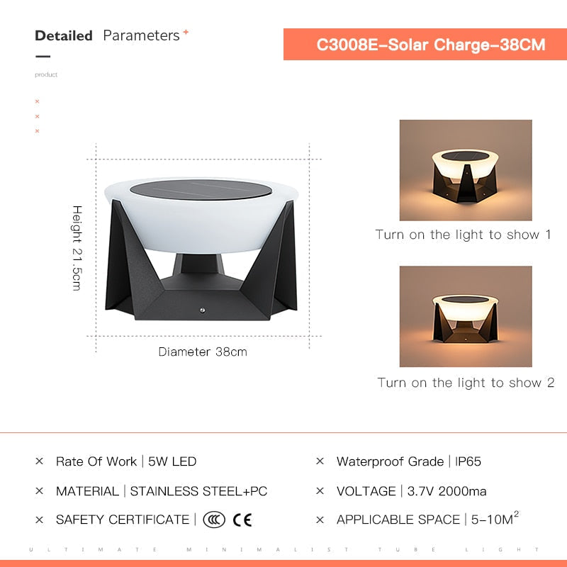 Outdoor Solar Lights Garden Light Column Lamps Waterproof Fence Gate Cap Light