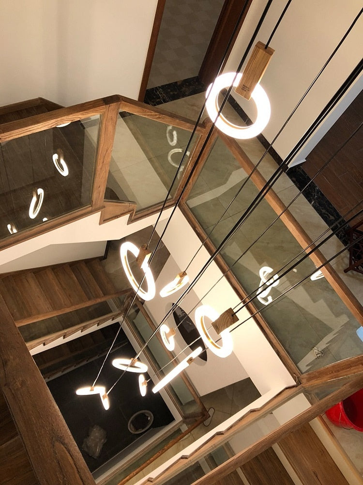 Modern LED Wall Stair Ring Chandelier