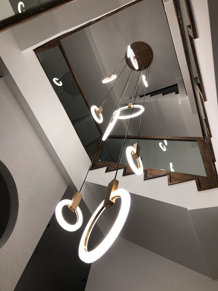 Modern LED Wall Stair Ring Chandelier