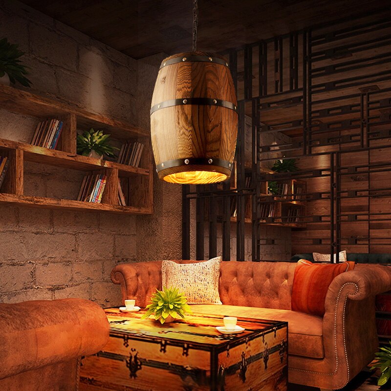 Erato - Hanging Wooden Wine Barrel Light