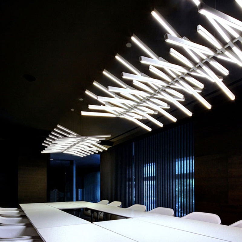 Modern LED Chandelier Lighting - Black/White Office Pendant