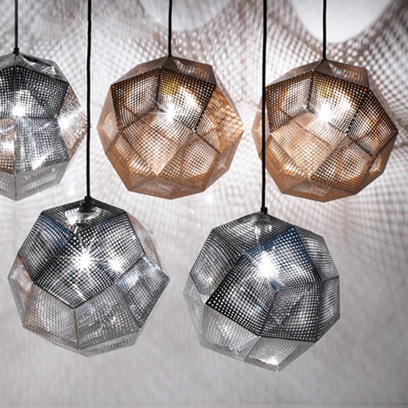 Geometric Globe Metal Mesh Gold Silver Industrial Pendant Light