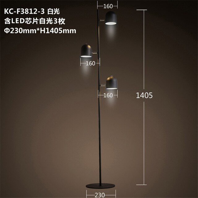 Adjustable 3-Bulb Slim Iron Floor Lamp